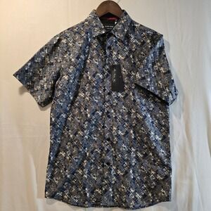 Silver Stone Collection Men Geometric Print Short Sleeve Button Up Shirt‎ M